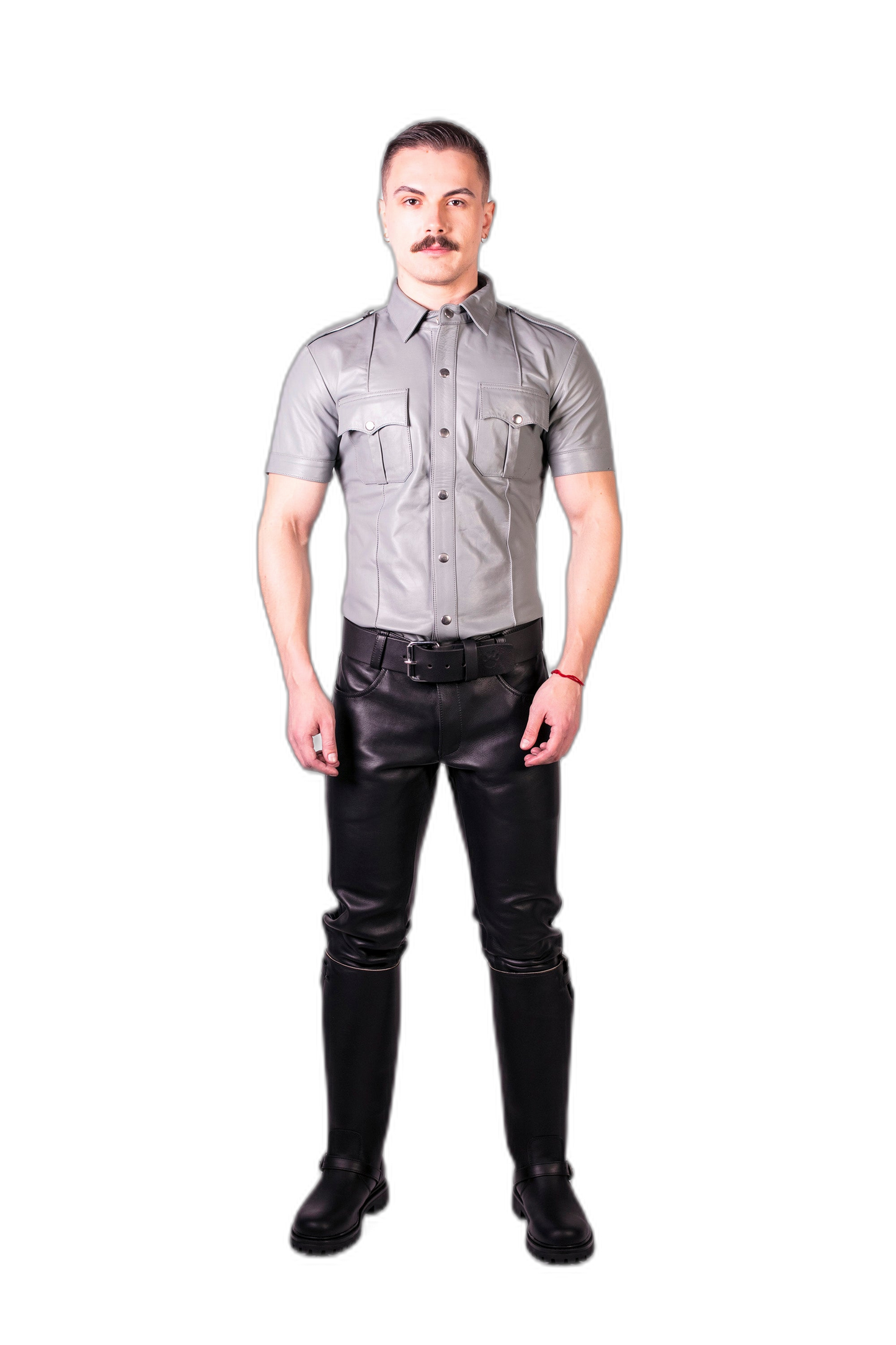 Prowler RED Leather Slim Fit Police Shirt Grey