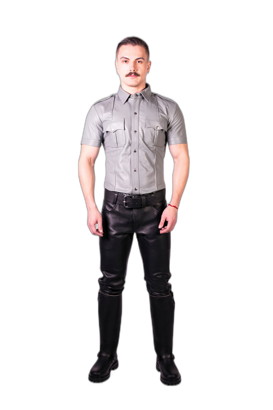 Prowler RED Leather Slim Fit Police Shirt Grey