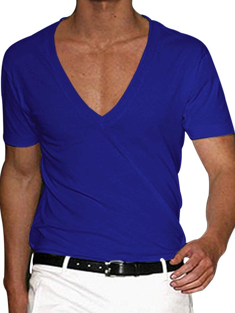 Men's V-Neck Short Sleeve Solid Color T-Shirt