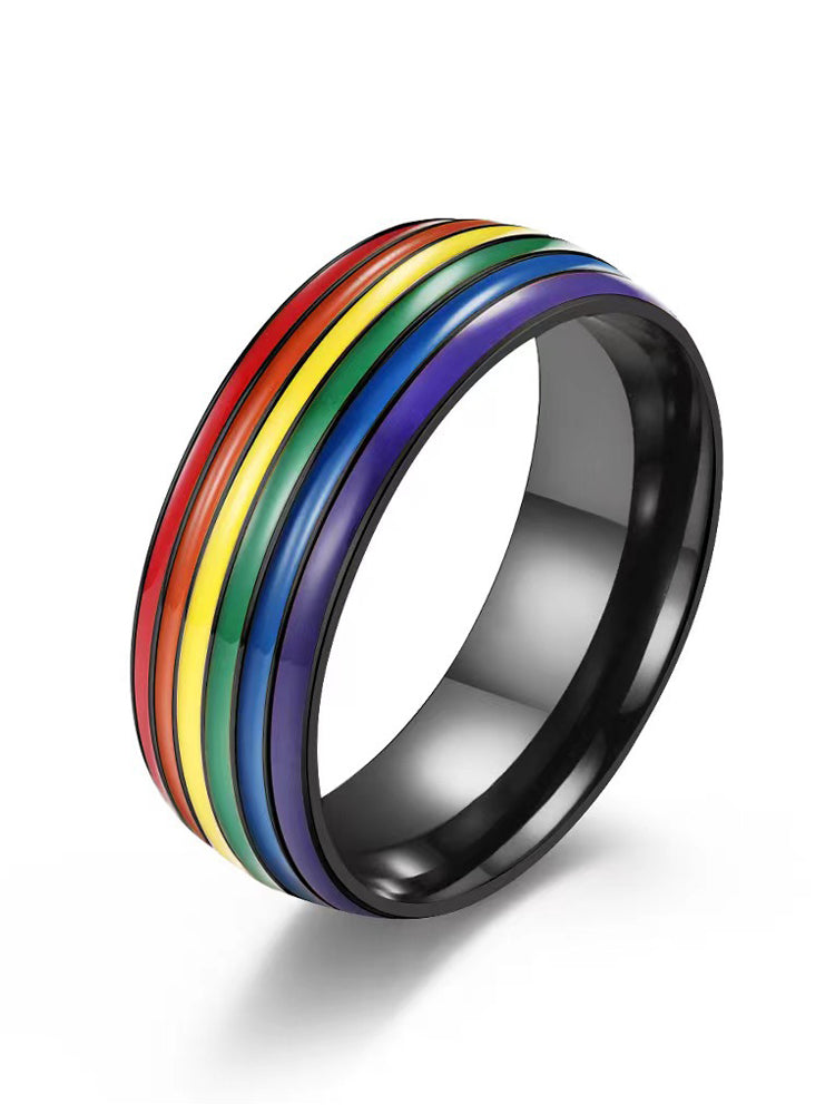 LGBT Rainbow Flag Couple Titanium Steel Ring