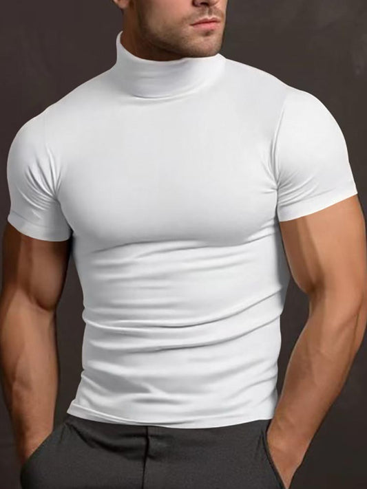 Men's Solid Color Short-sleeved High-neck T-shirt 