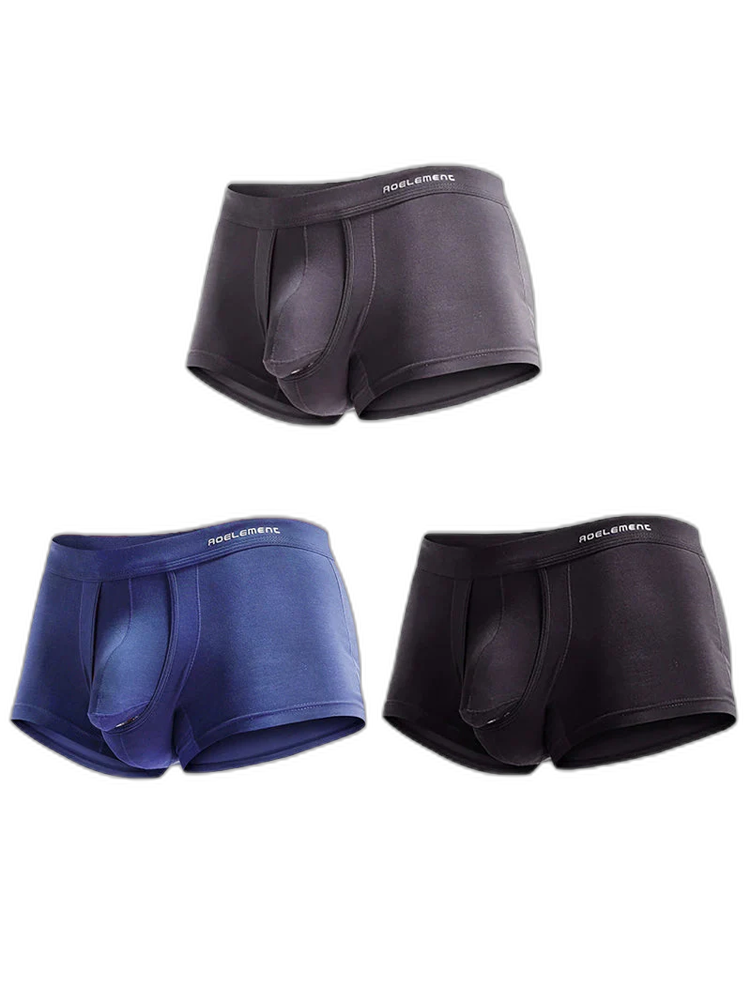 3 Pack Men's Double Pouch Underwear Separate Pouch Modal Trunks