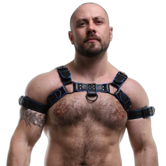 ruff GEAR Double Tone Leather Bulldog Harness Blue Black