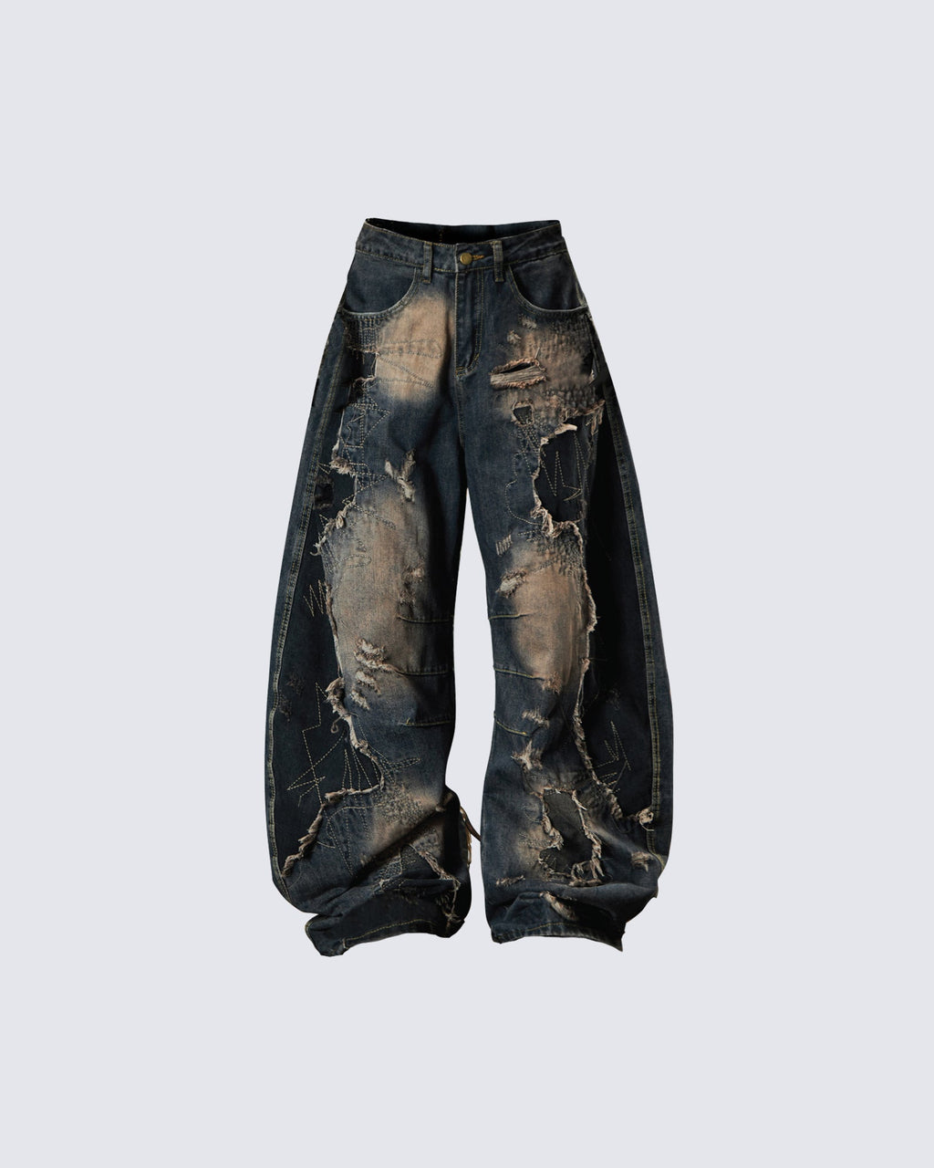Deconstructed Washed Patchwork Blade-Cut Jeans