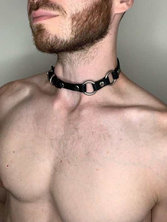 Vintage Leather Cord Choker Clavicle Chain - Black