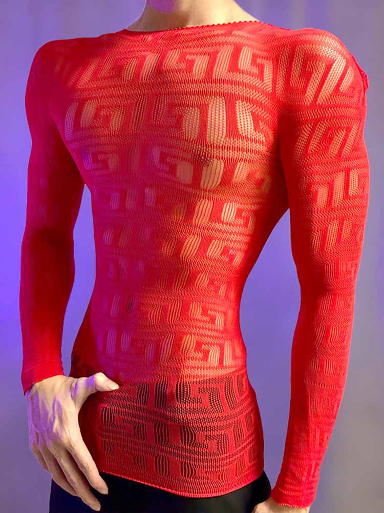 Men's Solid Color Sexy Fishnet Hollow-Out Tight Top