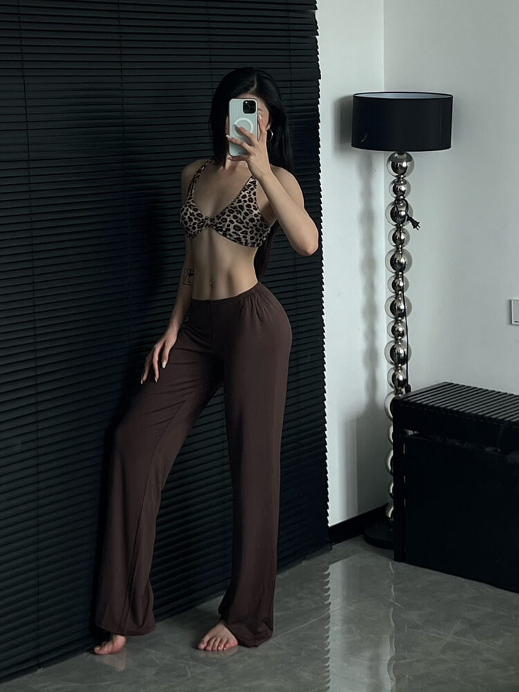 Solid Color Zipper Yoga Sports Straight Leg Pants