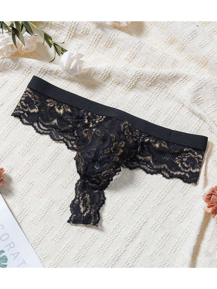 Men's Sheer Lace Sexy Low-Rise Thong