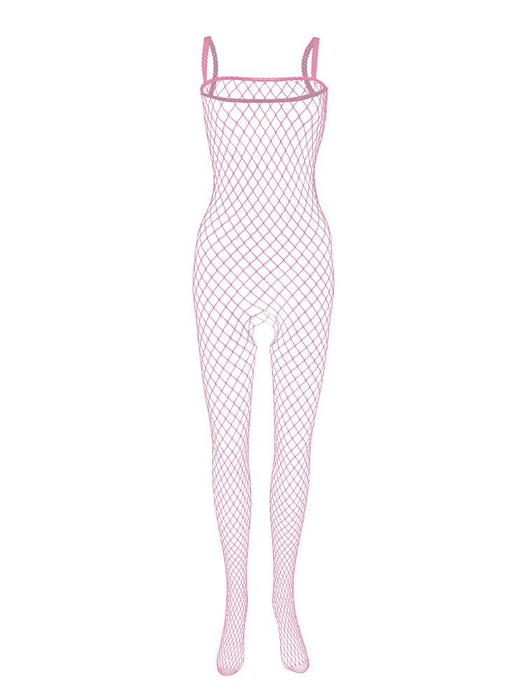Men's Open Crotch Mesh Bodysuit - Pink