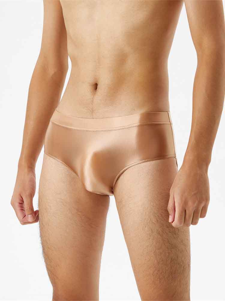 Men's Solid Color Glossy Elastic Briefs