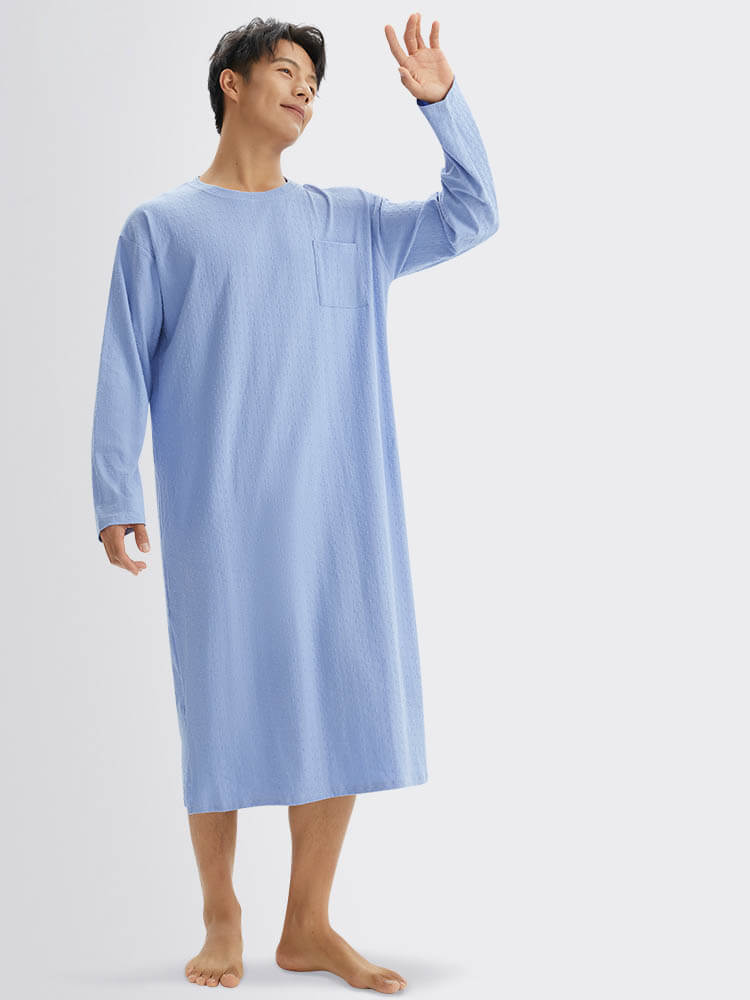 Men's Solid Color Loose Long Cotton Nightgown