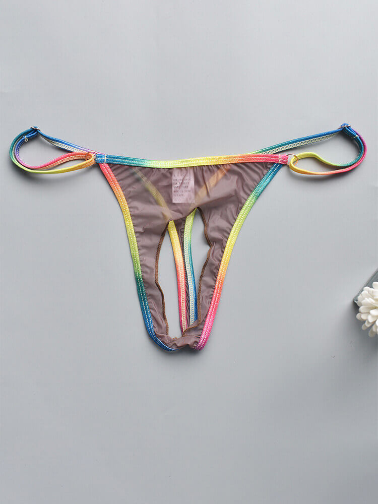 Men's Crotch Hole Sexy Adjustable Rainbow Thong