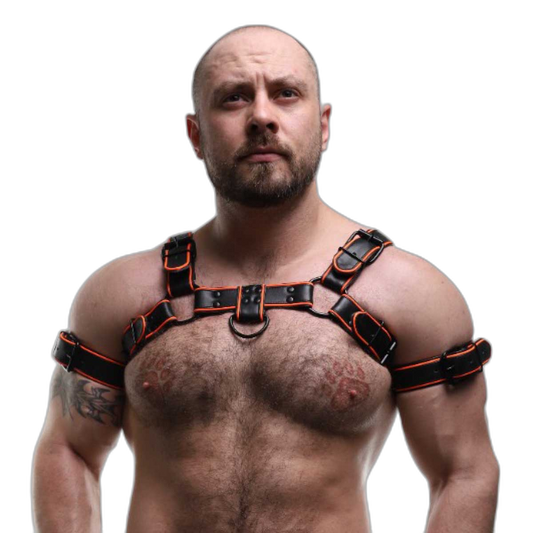 ruff GEAR Leather Bulldog Reflector Harness Black Neon Orange