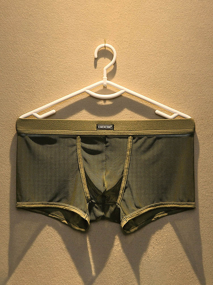 Men's Mesh Solid Color U-Convex Pouch Boxer Briefs