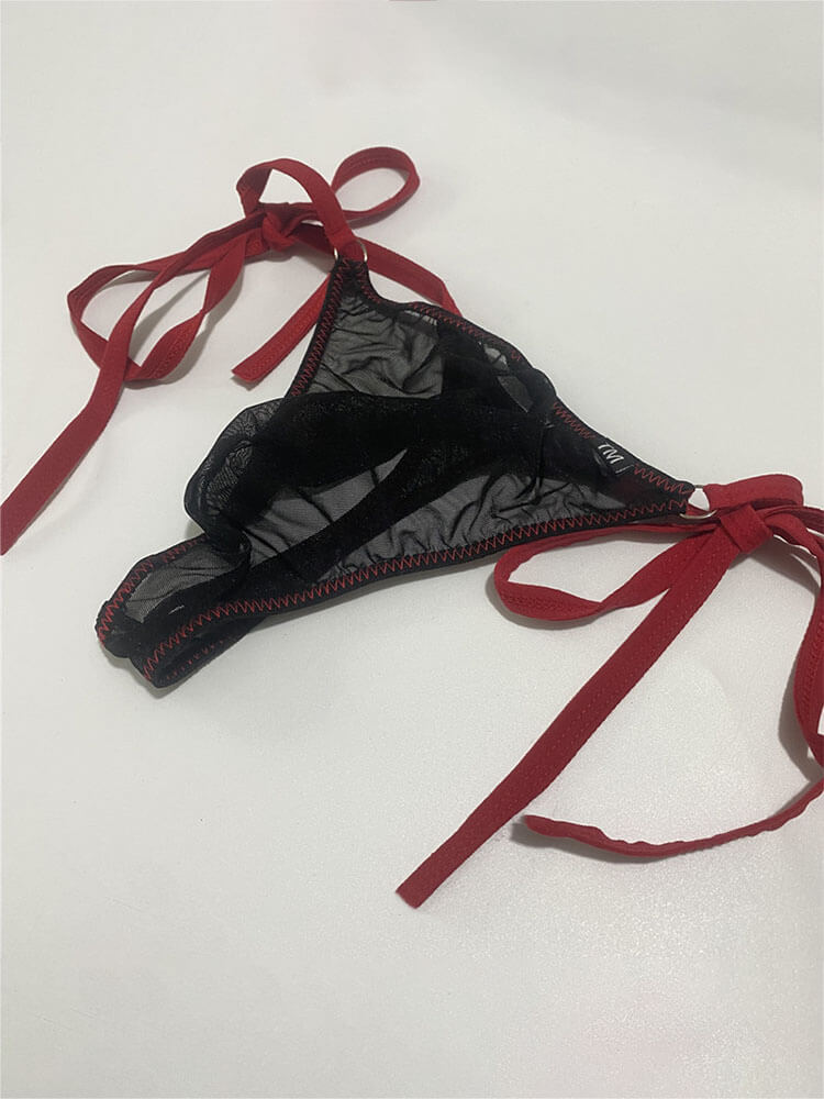 Men's Sexy Mesh Candy Color Lace Up Thong