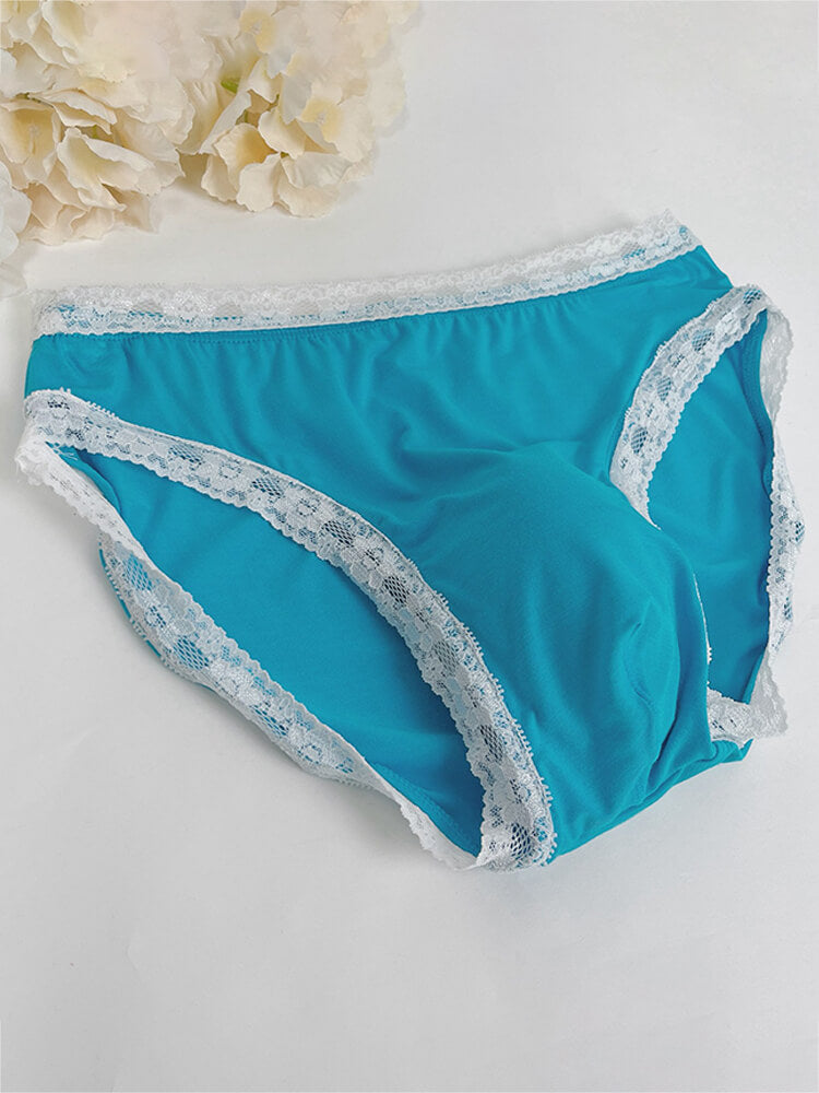 Men's Sexy Solid-Color Lace-Trim Comfortable Briefs