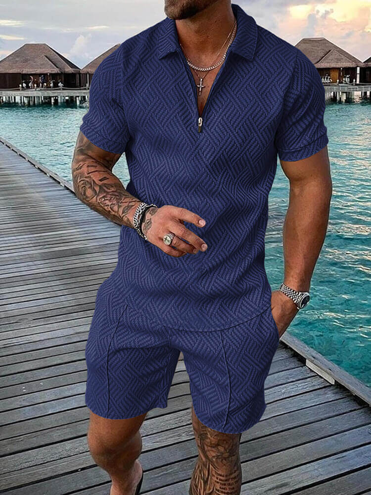 Men's Short Sleeve Polo Shirt And Shorts Set