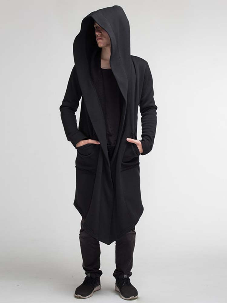 Men's Solid Color Long Hooded Coat