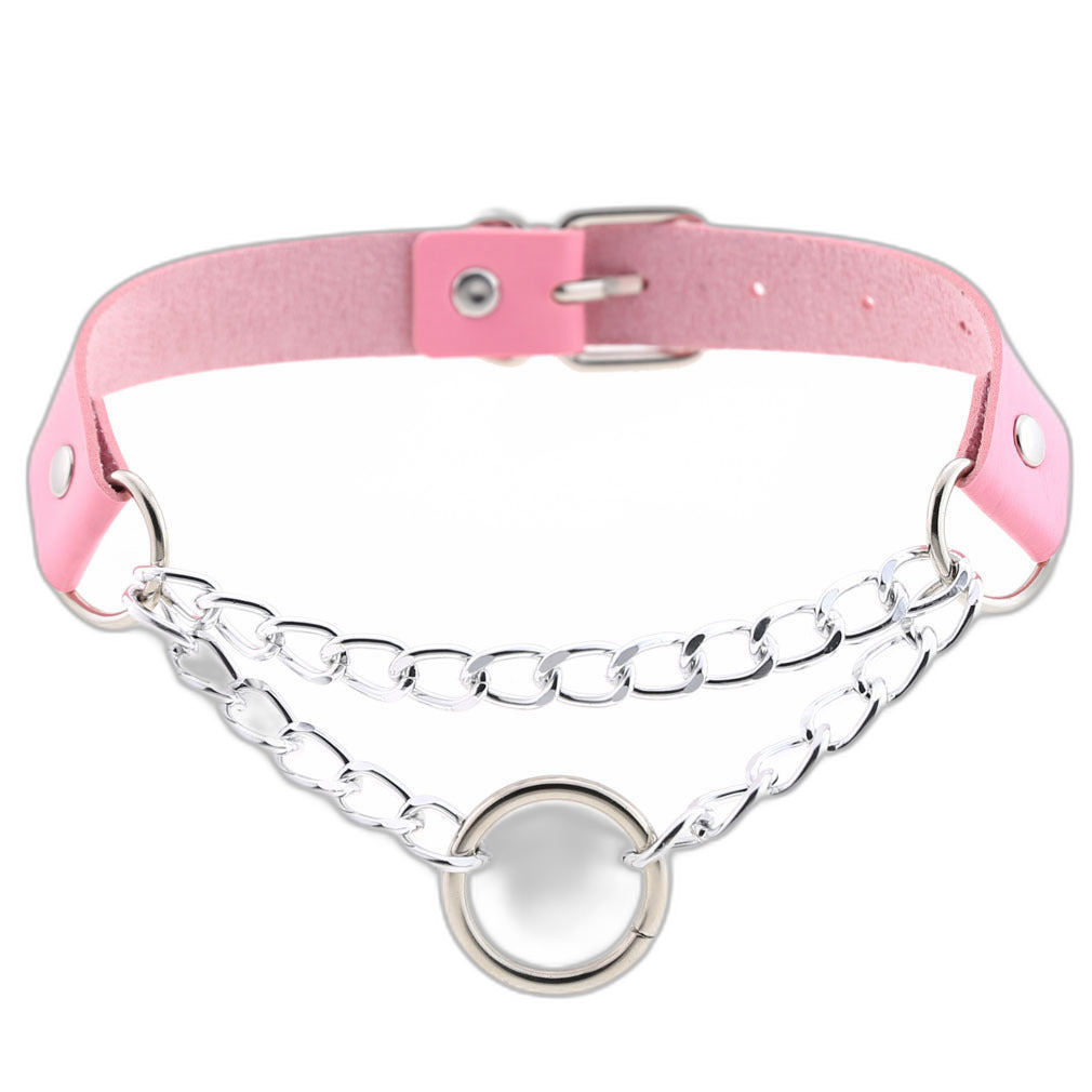 Chained O-Ring Leather Collar / Choker