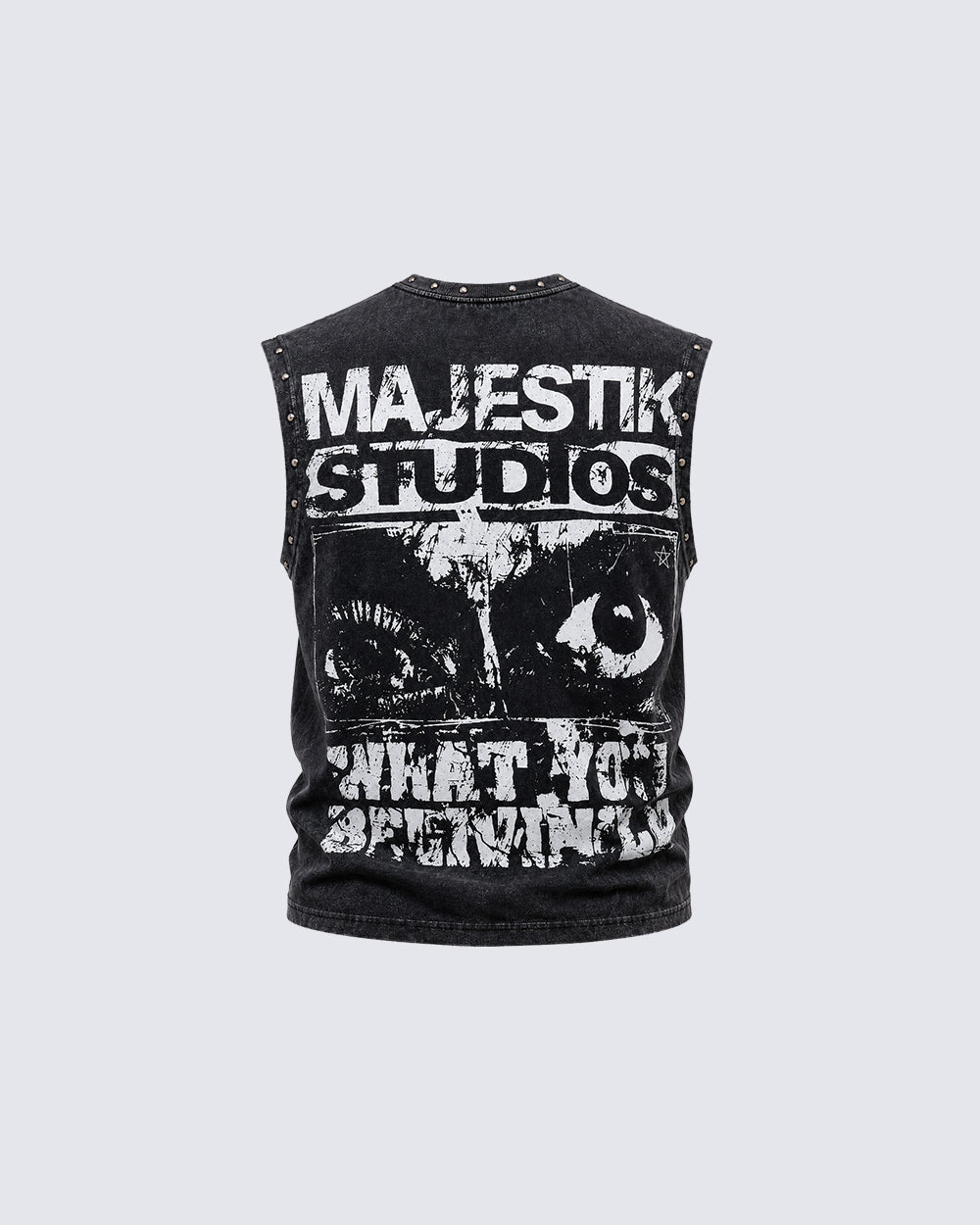 Grunge Studded Washed New Graphic Sleeveless Tank Top