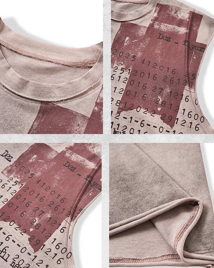 Printed Distressed Washed Loose Cropped NewTank Top