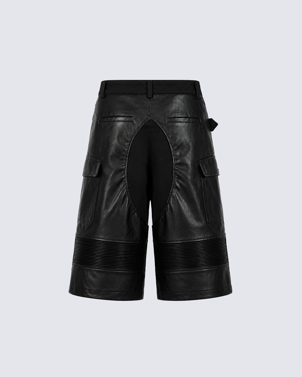 Gothic Deconstructed Patchwork Heavy PU Cargo Shorts