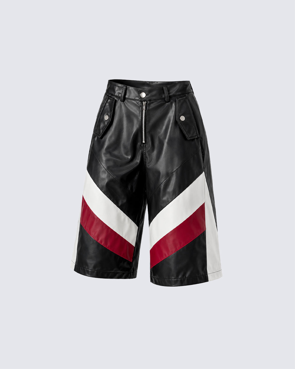 New Racing Moto Avant-Garde Contrast Panel PU Shorts
