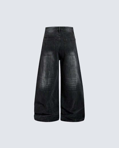 Punk Wide-Leg Denim Pants With Studs