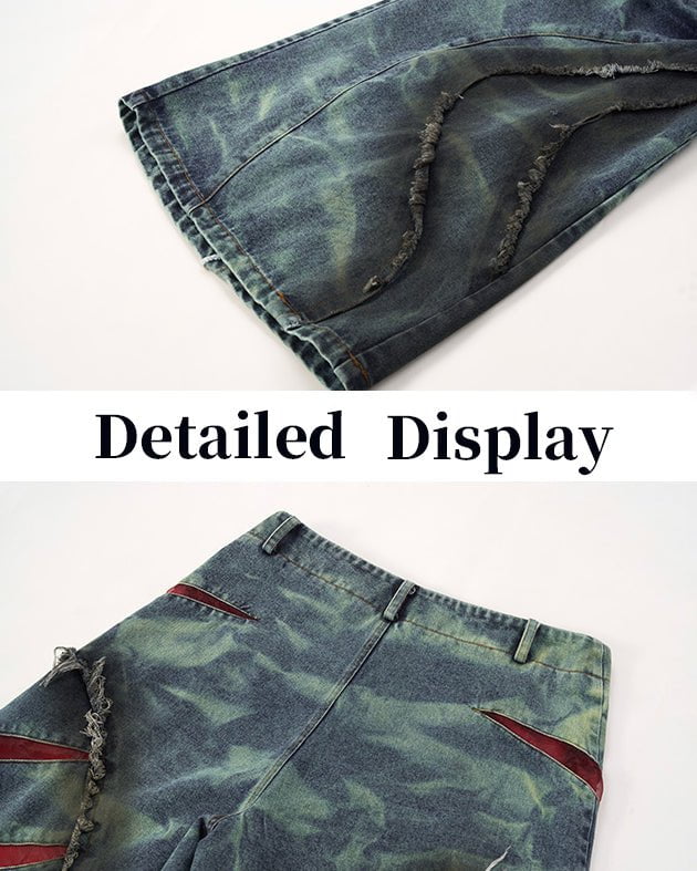 KIIKIO Distressed Ripped Denim Pants – Streetwear with Unique Torn Details