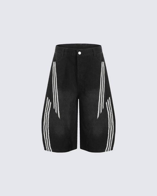 Side Stripe Panel Seven-Length Denim Pants