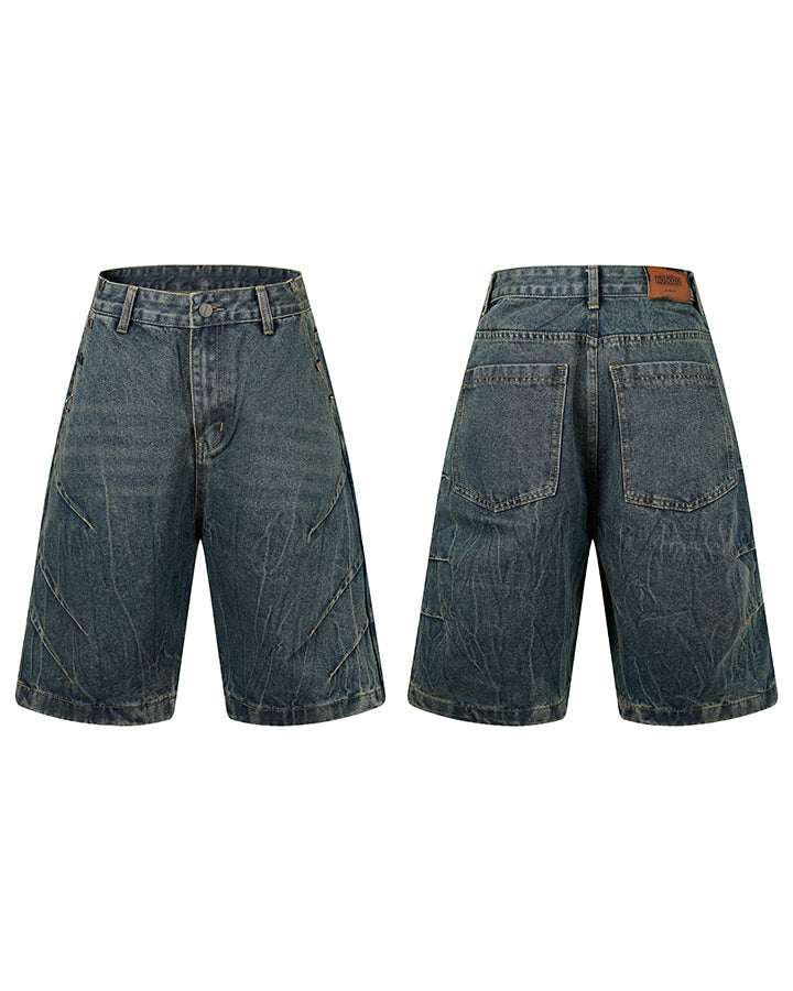 High Street Scratch Stitch Wide Denim Shorts