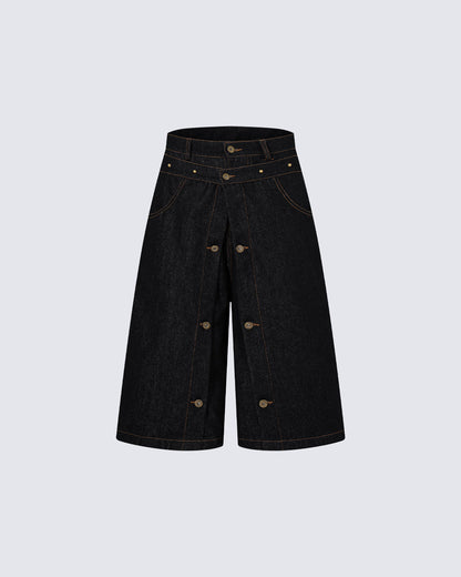 American Deconstructed Wide Leg Denim Shorts