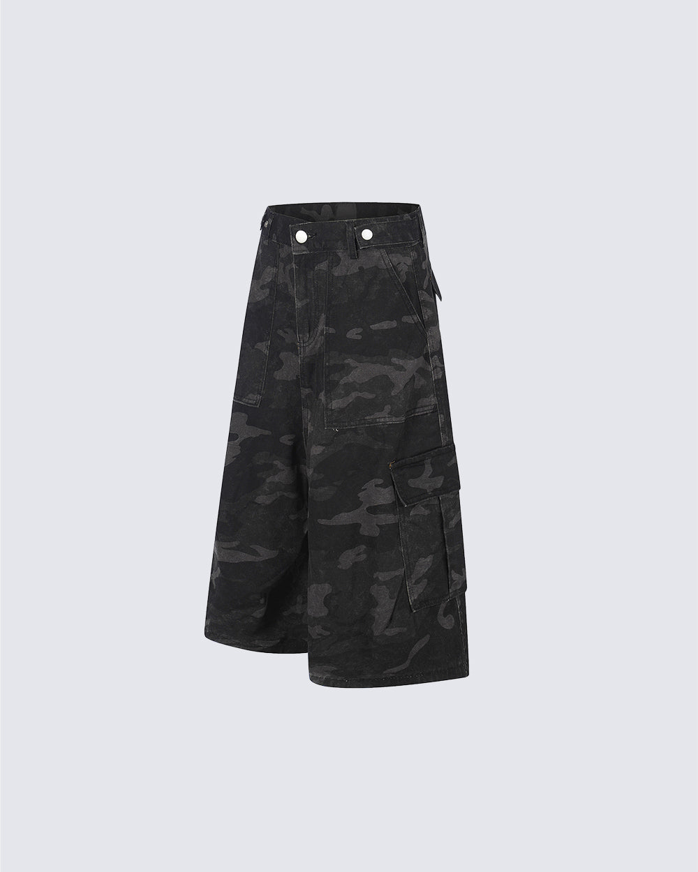 KIIKIO Utility Camo Cargo Pocket Wide Denim Shorts