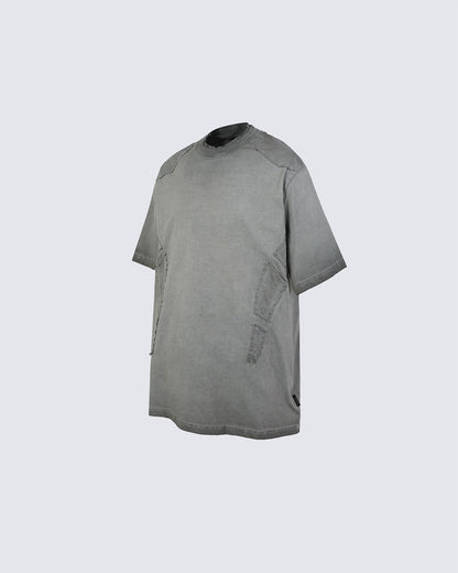 Grunge Washed Raw Edge Patchwork Boxy Tee New