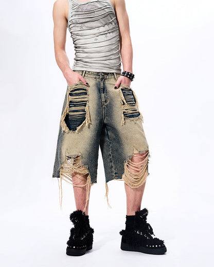 Grunge Acid Wash Star Rhinestone Cutout Ribbed Tank Top