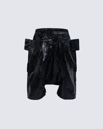 New Glossy Coated Gothic Cargo Denim Shorts