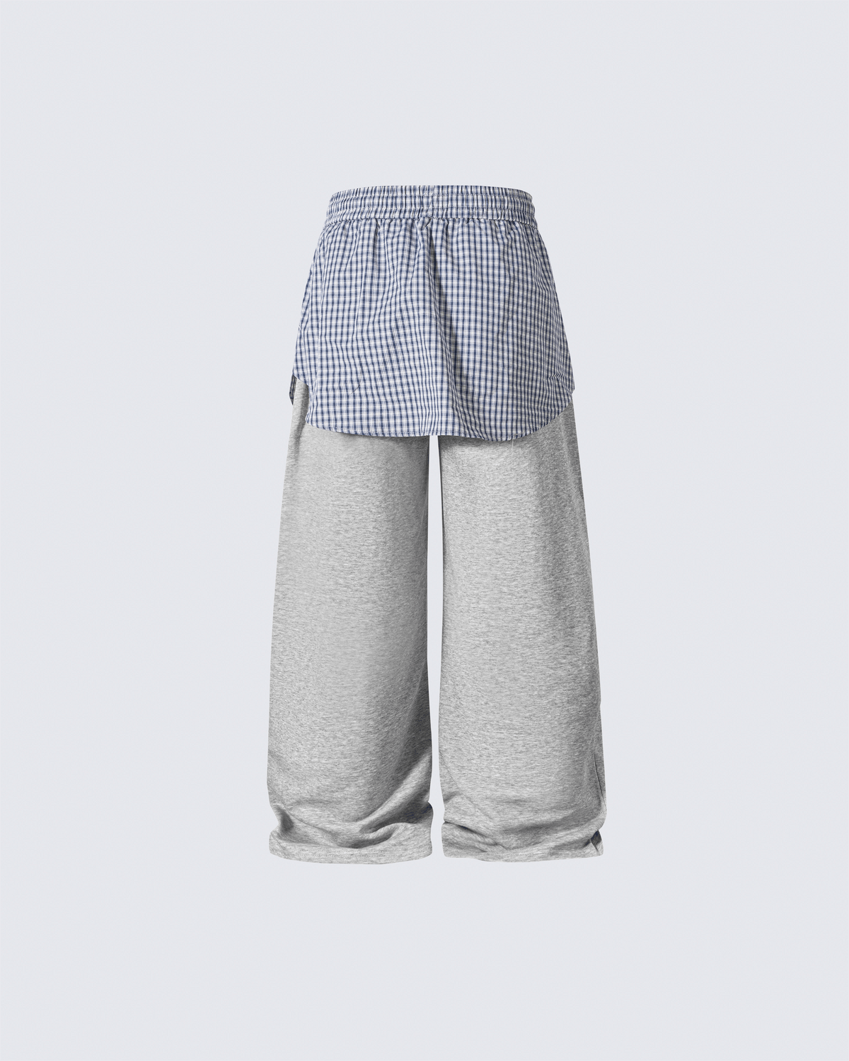 Plaid Shirt-Waist Wide-Leg Sweatpants