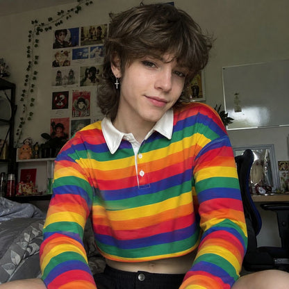 Rainbow Rush Long Sleeve Crop Polo