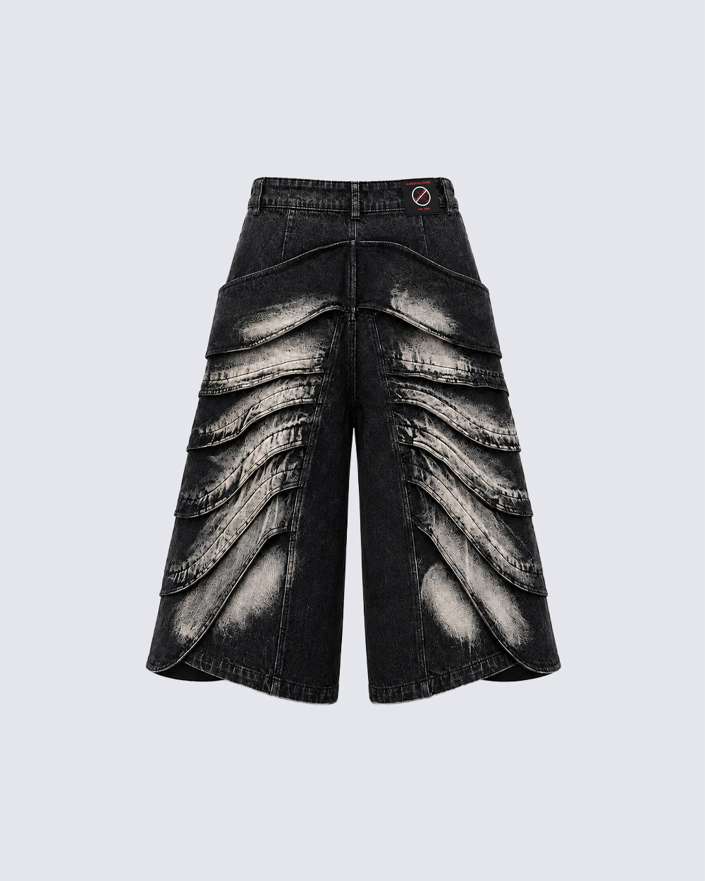 New Deconstructed Washed Layered Wave Denim Shorts