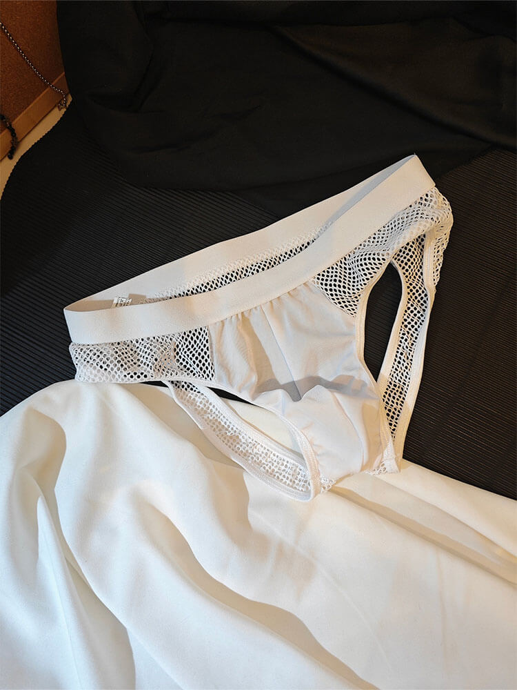 Men's Sexy Solid-Color Cut-Out Mesh Briefs
