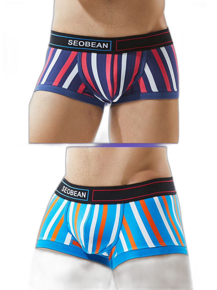 2 Pack Men's Colorful Striped U Convex Pouch Trunks