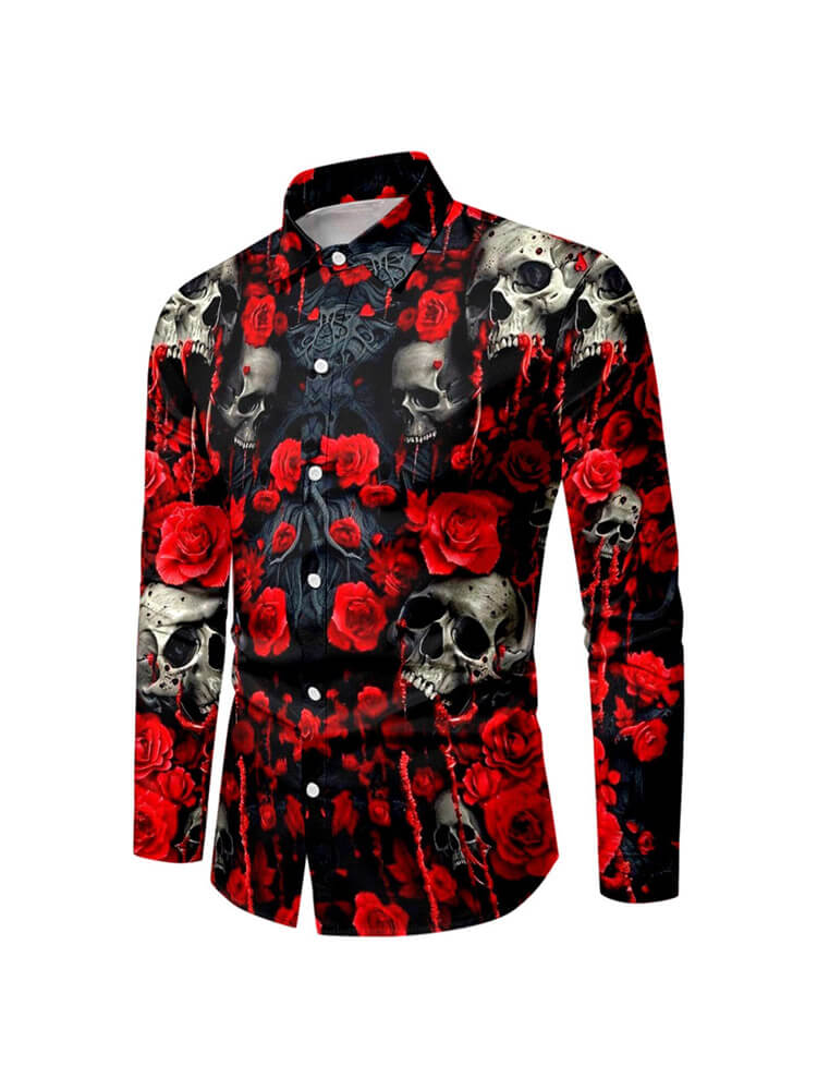Men's Skull and Rose Print Halloween Party Shirt