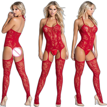Front And Rear Cutout Mesh Bodysuit Lingerie