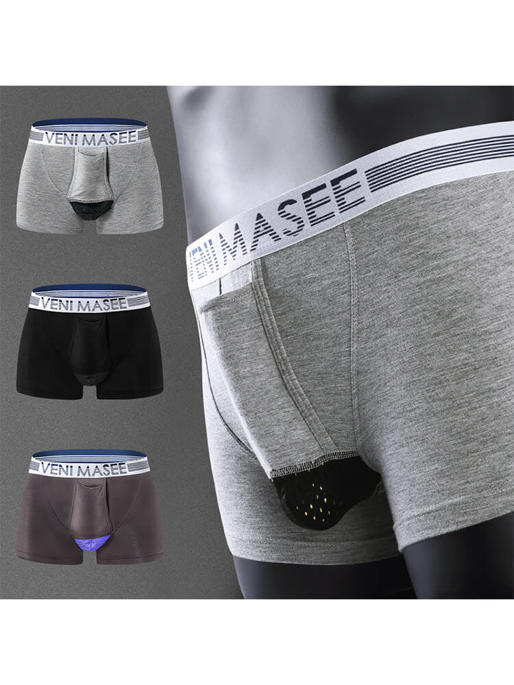 Men's Sexy Ice Silk Pouch-Separating Boxer Briefs Set
