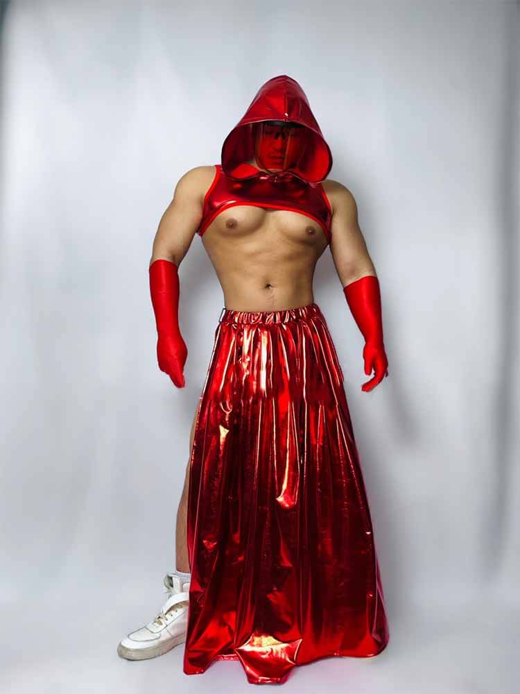Hooded Hollow Out Red Performance Costume Set