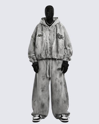 Washed Vintage Embroidered Sports Casual Tracksuit