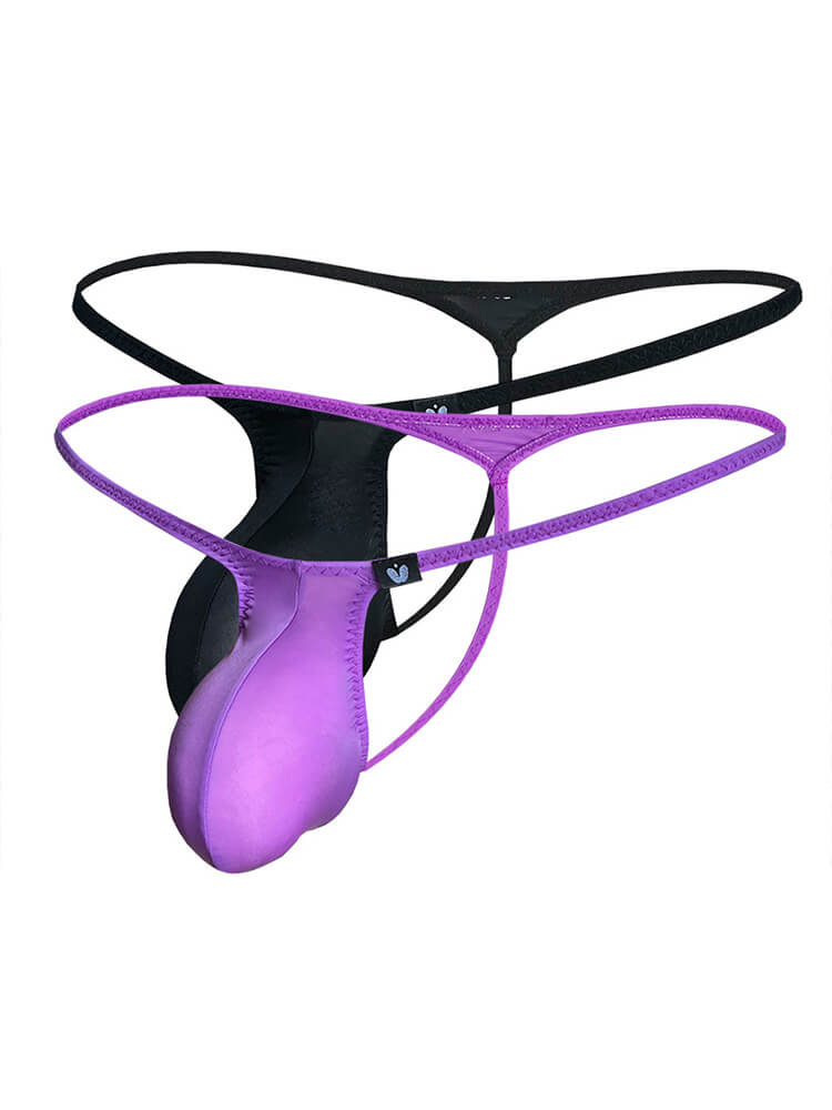 Men's Low-Rise Large-Pouch Sexy Ice Silk Thong