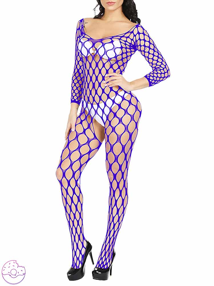 Solid Color Large Mesh See-Through Fishnet Bodysuit