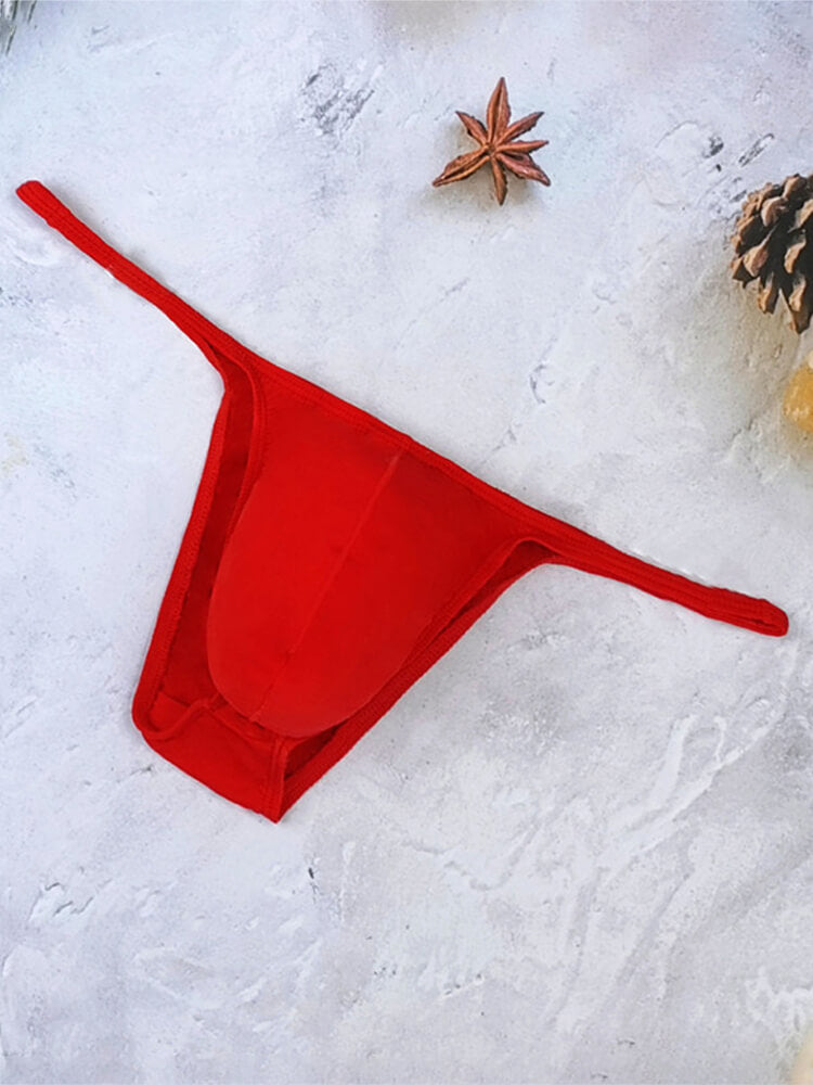 Men's Red Thin Ice Silk Low-Rise Narrow-Side Briefs