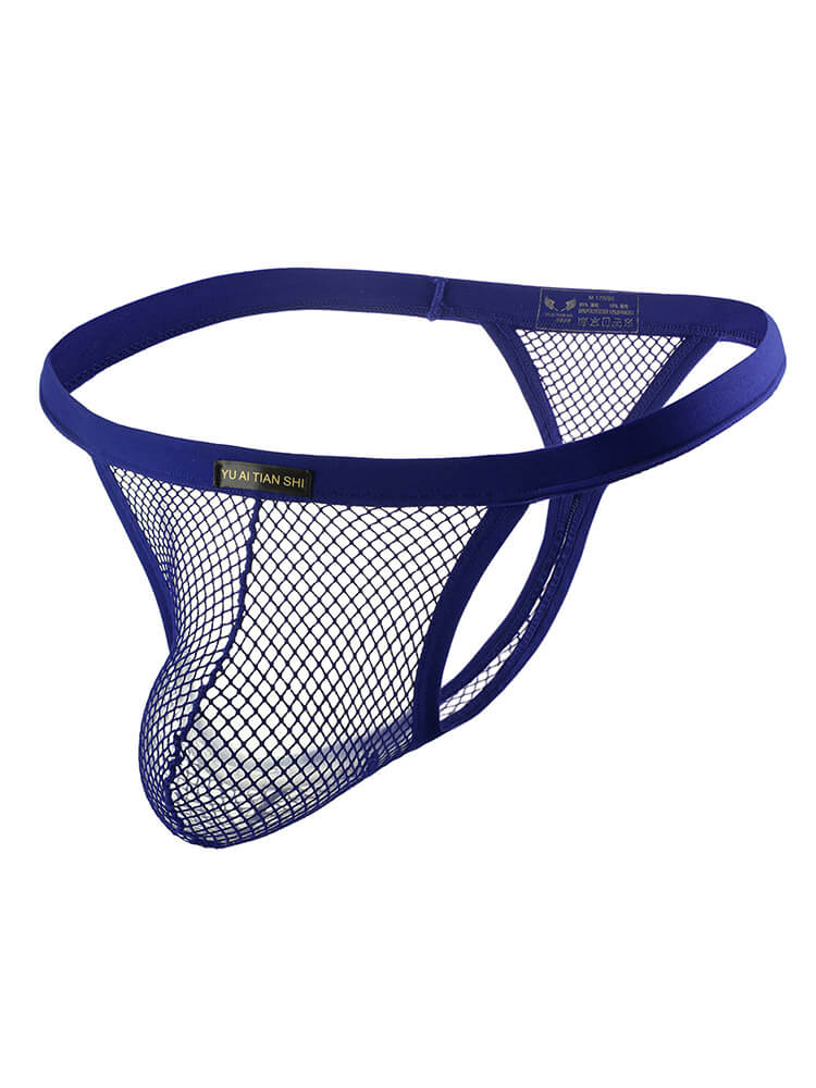 Men's Sexy Solid Color Mesh See-Through Thong